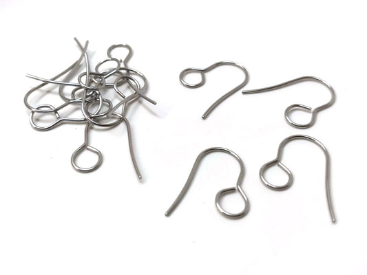 E806A - 50 pcs 304 Stainless Steel Earring Hooks with Loop Hole - 19mm x 14mm - Large Loop: 6mm