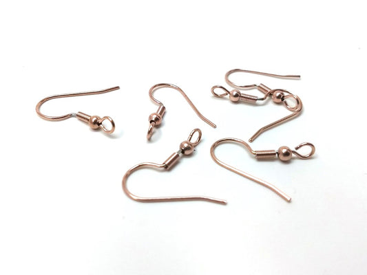 E808 - 50 pcs 304 Stainless Steel Rose Gold Plated Earring Hooks with Spring and Ball - 22mm x 17mm - Hole Size: 2.3mm - Perpendicular Loop