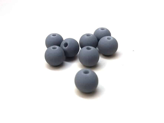 BD819 - 40 Beads - 10mm Steel Gray Matte Frosted Rubberized Acrylic Round Beads - Hole Size: 1.5mm