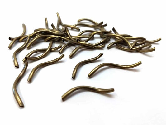 BD807 - 200 pcs. Antique Bronze Noodle Tube Long Thin Smooth Twisted Curved Beads - 26mm x 2mm (1" x 1/8") - Made of Copper! Hole:1.5mm