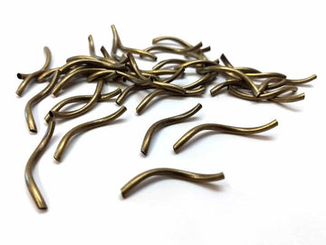 BD807 - 100 pcs. Antique Bronze Noodle Tube Long Thin Smooth Twisted Curved Beads - 26mm x 2mm (1" x 1/8") - Made of Copper! Hole:1.5mm