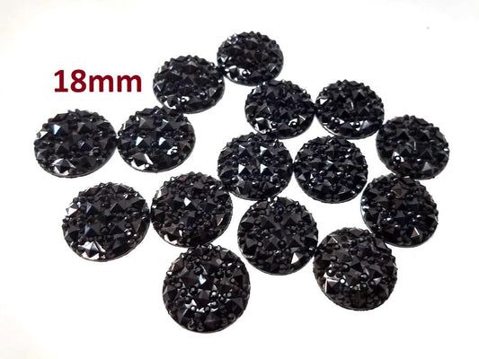 RC0039 - 10 pcs Druzy Resin Embellishment Cabochons Black - 18mm - Shimmer Style