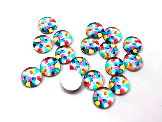 GC007 - 10 pcs Circle Rainbow Mosaic Glass Round Dome Seals Tiles Cabochons - 8mm
