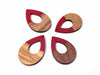 RW0013 - 4 pcs. Red Resin and Wood Teardrop Flat Pendant - 38mm x 26mm - (1.5" x 1.02") - LARGE - Great for Earrings and Necklaces!