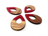 RW0013 - 4 pcs. Red Resin and Wood Teardrop Flat Pendant - 38mm x 26mm - (1.5" x 1.02") - LARGE - Great for Earrings and Necklaces!