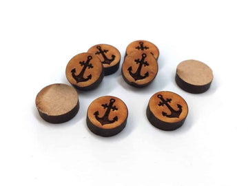 WP0003 - 10 pcs Wood Engraved Cabochons - Anchor - 12mm - Flat Coin Circle