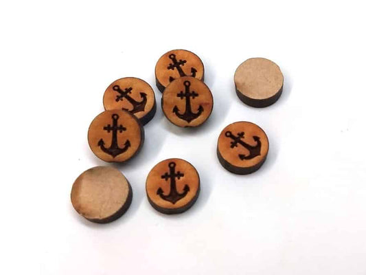 WP0003 - 10 pcs Wood Engraved Cabochons - Anchor - 12mm - Flat Coin Circle