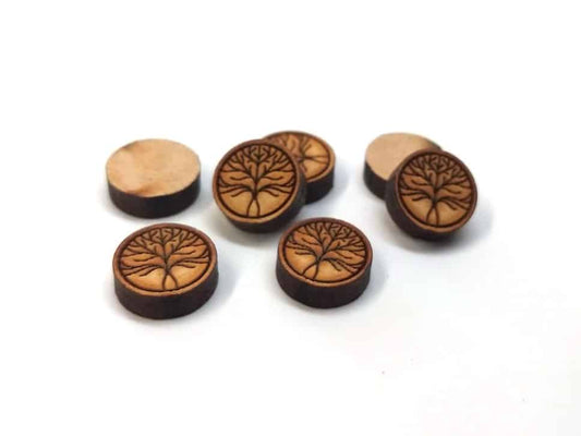 WP0004 - 10 pcs Wood Engraved Cabochons - Tree - 12mm - Flat Coin Circle