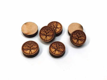 WP0004 - 10 pcs Wood Engraved Cabochons - Tree - 12mm - Flat Coin Circle