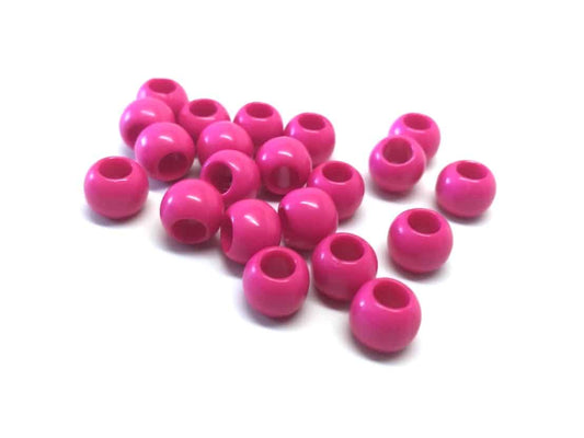BD830 - 100 pcs Pink Fuchsia Smooth Ball Spacer Beads - 10mm - Large Hole: 4.7mm - Fits European Cords and Paracord!