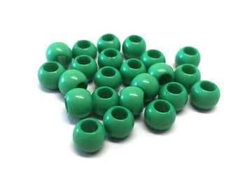 BD831 - 100 pcs Green Smooth Ball Spacer Beads - 10mm - Large Hole: 4.7mm - Fits European Cords and Paracord!