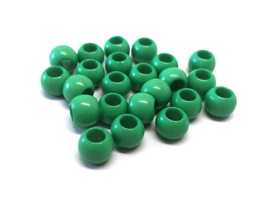 BD831 - 100 pcs Green Smooth Ball Spacer Beads - 10mm - Large Hole: 4.7mm - Fits European Cords and Paracord!