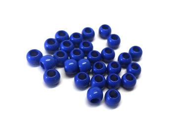 BD833 - 100 pcs Dark Royal Blue Smooth Ball Spacer Beads - 10mm - Large Hole: 4.7mm - Fits European Cords and Paracord!