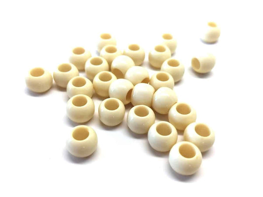 BD837 - 100 pcs Beige Smooth Ball Spacer Beads - 10mm - Large Hole: 4.7mm - Fits European Cords and Paracord!