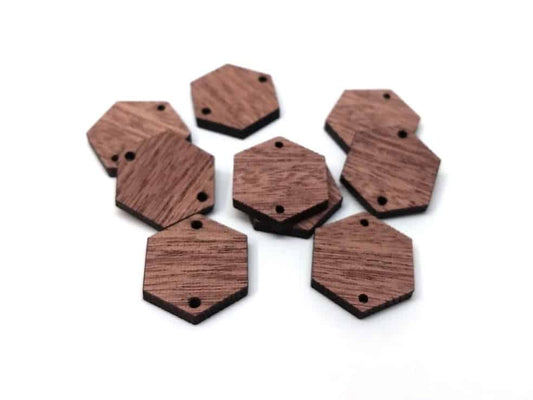 WP0007 - 6 pcs. Brown Wood Hexagon Flat Connectors – 20mm x 18mm