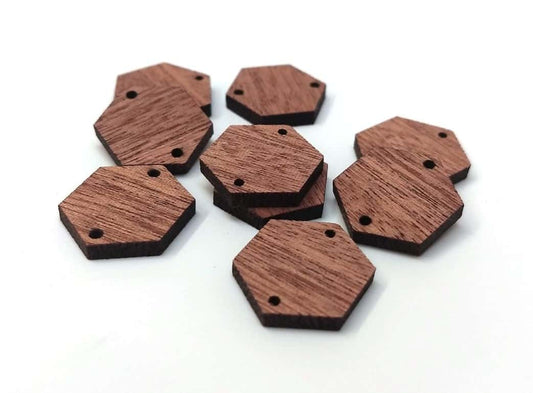 WP0007 - 6 pcs. Brown Wood Hexagon Flat Connectors – 20mm x 18mm