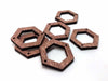 WP0006 - 6 pcs. Brown Wood Hexagon Flat Connectors – 28mm x 25mm