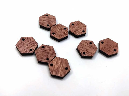 WP0008 - 6 pcs. Brown Wood Hexagon Flat Connectors – 14mm x 12mm