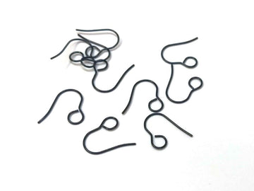E853 - 50 pcs 304 Stainless Steel Earring Hooks with Loop Hole - 19mm x 14mm - Large Loop: 6mm - Black