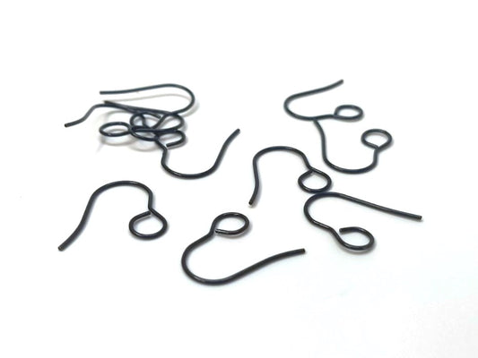 E853 - 50 pcs 304 Stainless Steel Earring Hooks with Loop Hole - 19mm x 14mm - Large Loop: 6mm - Black