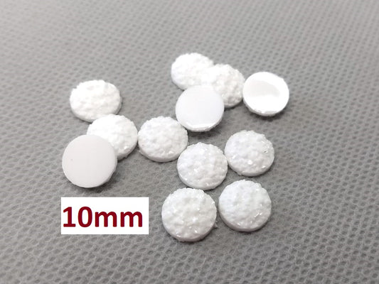 RC0049 - 10 pcs Druzy Resin Embellishment Cabochons White - 10mm - Dome Circle