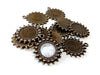MP0052 - 10 pcs. Antique Bronze Circle Round Bezel Cabochon Pendant Tags Trays - 14mm Glue Pad Settings - Ball Frame Design
