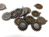 MP0051 - 10 pcs. Antique Bronze Circle Round Bezel Cabochon Pendant Tags Trays - 12mm Glue Pad Settings - Ball Frame Design