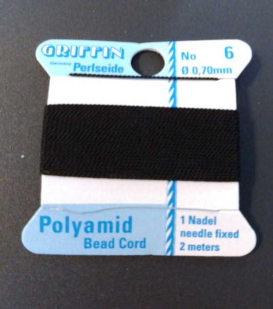 N222 - 2 pack - 2M (6.56 FT) - Griffin Cord - Black  - Jewelry Cord - No. 6 - Periseide - 0.7mm - Needle Attached
