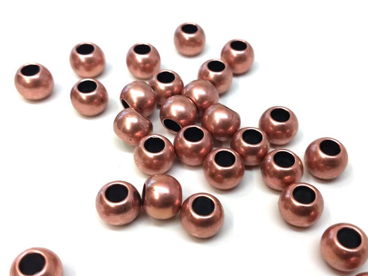 BD850 - 100 pcs Antique Copper Shiny Smooth Ball Spacer Beads - 10mm - Large Hole: 4.7mm - Fits European Cords and Paracord!