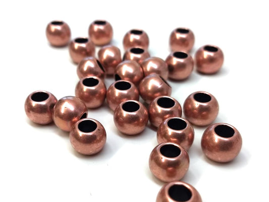 BD850 - 100 pcs Antique Copper Shiny Smooth Ball Spacer Beads - 10mm - Large Hole: 4.7mm - Fits European Cords and Paracord!