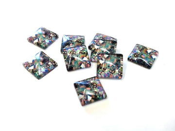 GT028 - 10 pcs Square Abstract Glass Round Dome Seals Tiles Cabochons - 12mm - Multicolor