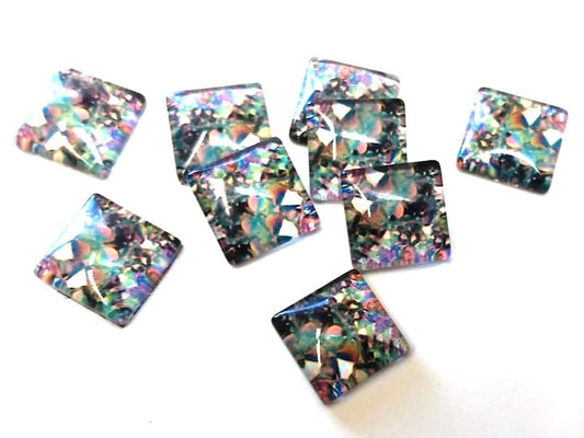 GT028 - 10 pcs Square Abstract Glass Round Dome Seals Tiles Cabochons - 12mm - Multicolor