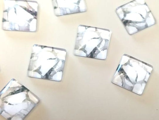 GT029 - 10 pcs Square Abstract Glass Round Dome Seals Tiles Cabochons - 12mm - White Gray