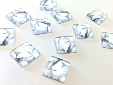 GT029 - 10 pcs Square Abstract Glass Round Dome Seals Tiles Cabochons - 12mm - White Gray