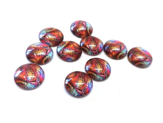 GT025 - 10 pcs Circle Abstract Glass Round Dome Seals Tiles Cabochons - 12mm - Red Yellow Multicolor