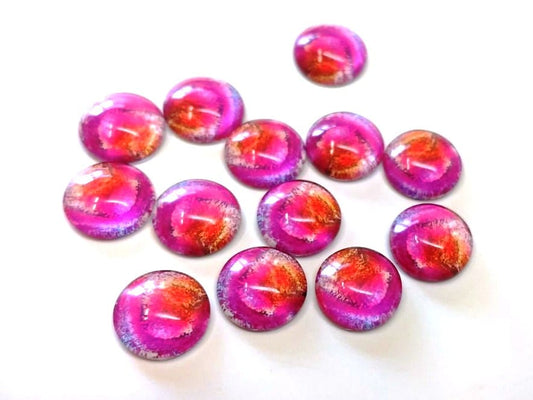 GT027 - 10 pcs Circle Abstract Glass Round Dome Seals Tiles Cabochons - 12mm - Pink Orange Multicolor