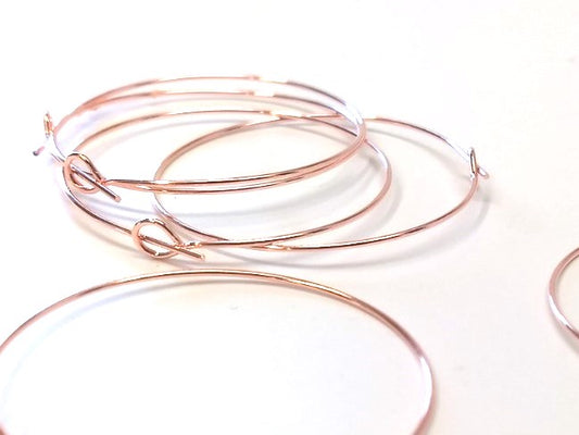 W044B - 500 pcs. Rose Gold Plated EXTRA LARGE Unbent Wine Charm/Earwire Hoop Rings - 36mm (1.5 inch)- 21 Gauge