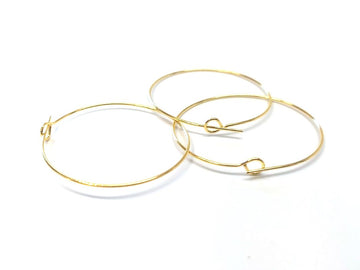 W045 - 100 pcs. Gold Plated EXTRA LARGE Unbent Wine Charm/Earwire Hoop Rings - 36mm (1.5 inch)- 21 Gauge