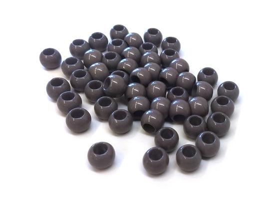 BD852 - 100 pcs Gray Charcoal Smooth Ball Spacer Beads - 10mm - Large Hole: 4.7mm - Fits European Cords and Paracord!