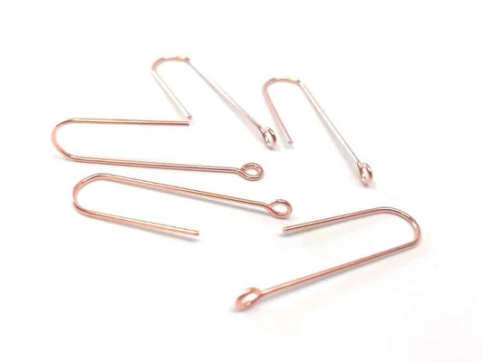 E620 - 20 pcs 304 Stainless Steel Earring Hooks - 31mm x 9mm - Hole: 1.7mm - Long Ear Wire Stick Bar - Rose Gold - Perpendicular Loop