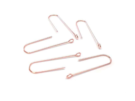 E620 - 20 pcs 304 Stainless Steel Earring Hooks - 31mm x 9mm - Hole: 1.7mm - Long Ear Wire Stick Bar - Rose Gold - Perpendicular Loop