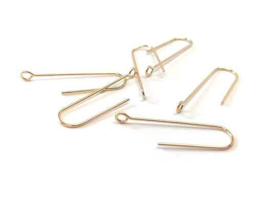 E619 - 20 pcs 304 Stainless Steel Earring Hooks - 31mm x 9mm - Hole: 1.7mm - Long Ear Wire Stick Bar - Gold - Perpendicular Loop
