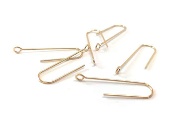 E619C - 100 pcs 304 Stainless Steel Earring Hooks - 31mm x 9mm - Hole: 1.7mm - Long Ear Wire Stick Bar - Gold - Perpendicular Loop
