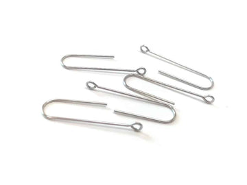 E618C - 100 pcs 304 Stainless Steel Earring Hooks - 31mm x 9mm - Hole: 1.7mm - Long Ear Wire Stick Bar - Silver - Perpendicular Loop