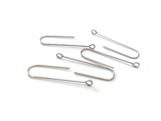 E618C - 100 pcs 304 Stainless Steel Earring Hooks - 31mm x 9mm - Hole: 1.7mm - Long Ear Wire Stick Bar - Silver - Perpendicular Loop