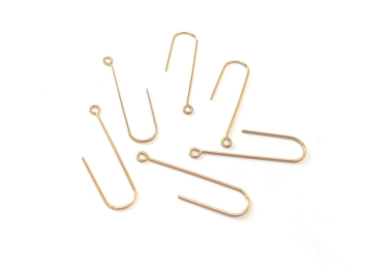 E616B - 50 pcs 304 Stainless Steel Earring Hooks - 37mm x 11mm - Hole: 1.7mm - Long Ear Wire Stick Bar - Gold - Parallel Loop