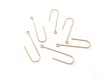 E616 - 20 pcs 304 Stainless Steel Earring Hooks - 37mm x 11mm - Hole: 1.7mm - Long Ear Wire Stick Bar - Gold - Parallel Loop