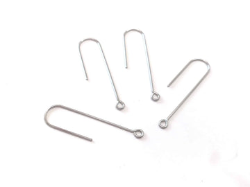 E615 - 20 pcs 304 Stainless Steel Earring Hooks - 37mm x 11mm - Hole: 1.7mm - Long Ear Wire Stick Bar - Silver - Parallel Loop