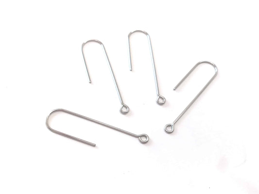 E615B - 50 pcs 304 Stainless Steel Earring Hooks - 37mm x 11mm - Hole: 1.7mm - Long Ear Wire Stick Bar - Silver - Parallel Loop