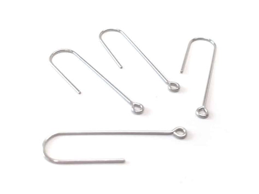 E615 - 20 pcs 304 Stainless Steel Earring Hooks - 37mm x 11mm - Hole: 1.7mm - Long Ear Wire Stick Bar - Silver - Parallel Loop